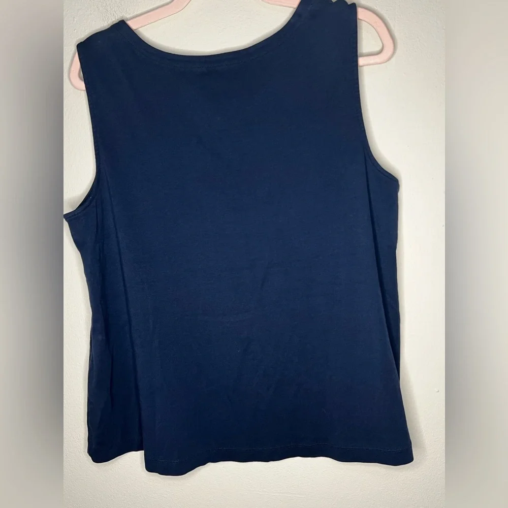 J. Jill Pima Womens Size XL Navy Blue Rounded V-Neck Tank Top - Picture 5 of 6